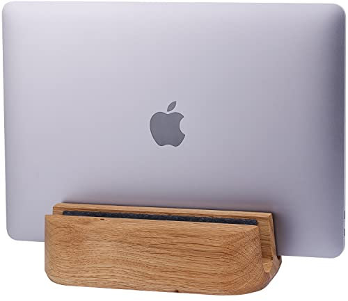 TheHrdwoodCom THEHRDWOOD Dual Laptop Stand Vertical Laptop Holder for Desk - All MacBook Vertical Stand up to 0.7'' Thick - Notebook Stand Handmade of Natural Wood - MacBook Holder (Dual Oak)