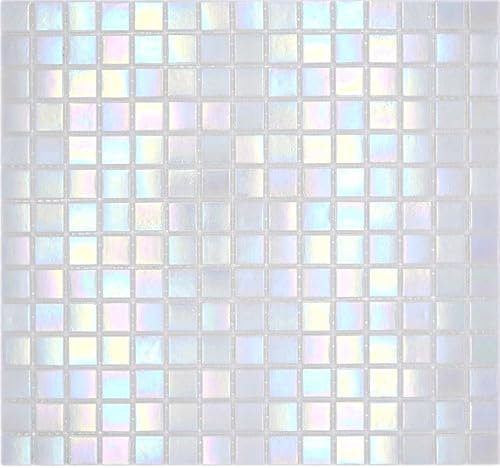 Mosaikfliese Glasmosaik Iridium Weiss Flip Flop Farbe Küchenrückwand Duschwand | 10 Mosaikmatten