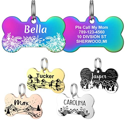YEHANTI Hundemarke mit Gravur, Hundemarke Knochen Personalisiert mit Name, Telefonnummer und Adresse, Anhänger Marke für Hunde Katzen, Edelstahl Hundemarke mit Klarer Gravur (Groß, Bunt)