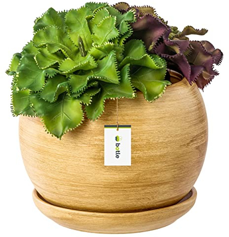 botle Blumentopf Blumenübertopf Heller Baum Kugel Blumenschale mit Untersetzer Rund BxH 140 mm x 130 mm Oberfläche Matt Keramik Modern Glamour