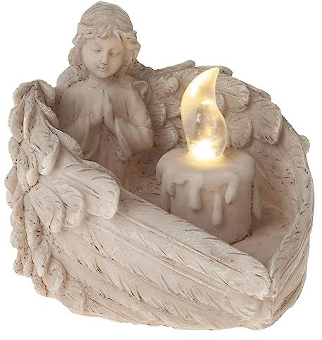matches21 - Decorazione per tomba a forma di angelo con LED, con angelo in preghiera, resistente alle intemperie, in plastica, 13 cm