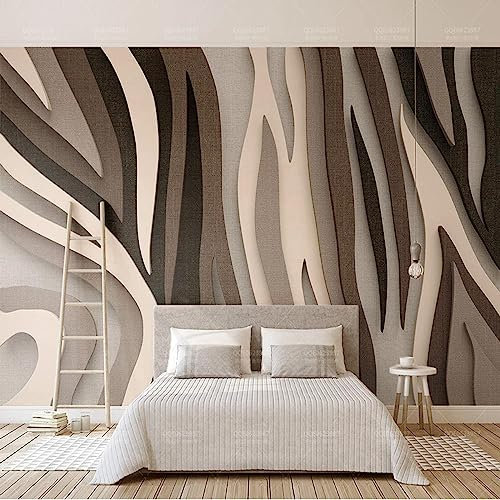 Europäisches Retro-Braun Gestreift Mural Wandbild, Graue Linien Designer-Tapeten, 350 x 265 cm Wandbild Dekoration - für Zuhause Schlafzimmer die Mauer
