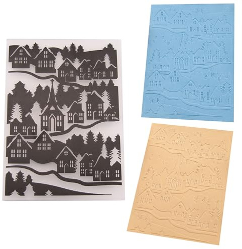 Arbuya Winter House Woodland Plastic Embossing Folders for Card Making or Journaling Christmas DIY Template Photo Album Paper Handmade Scrapbooking Craft Decoration Mold