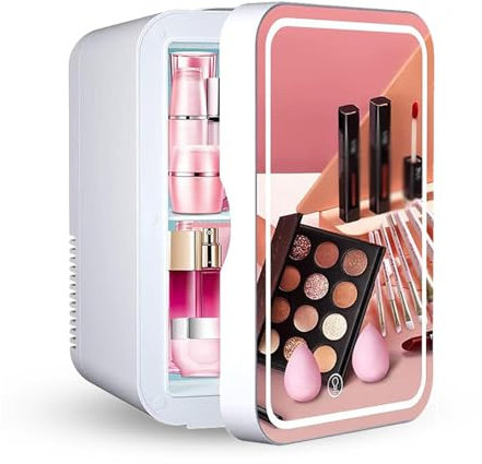 MELLYD Mini Frigo Da Camera, 8L,Con Specchio Cosmetico Led Frigo Skin Care, Raffreddamento E Riscaldamento,12v/220v Frigo Mini, Adatto Per Conservare Cosmetici,White