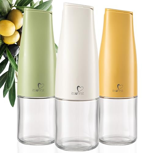 itsufirst® Olive Oil Dispenser Bottle 500ml (Pack Of 1), Auto Flip, Non Drip, Leak Proof, Glass Oil Bottles For Kitchen, Vinegar Drizzler for Cooking, oil Pourer, Pack Of 1, Pure (Off-White)