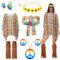 Sekepingo 7 Stück Hippie Kostüm Damen Karneval Fasching 60er 70er Jahre Outfit Hippie Kleid Accessoires Karnevalskostüm Flower Power Kleidung mit Stulpen Stirnband Ohrringe Halskette, Boho
