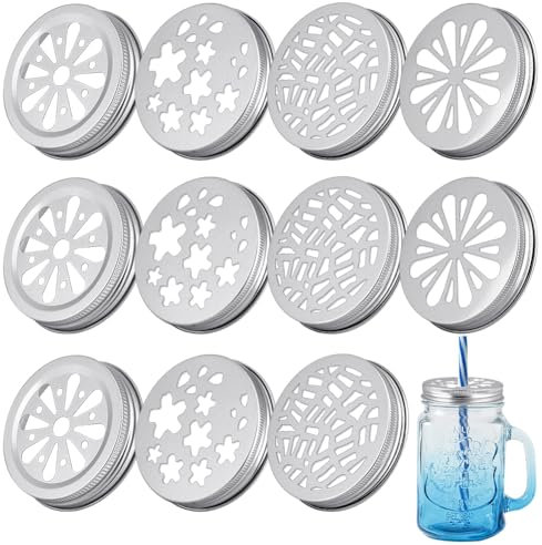 AHANDMAKER 32 Pcs Mason Can Jar Lids 4 Styles Flower/Snowflake/Spider Web Canning Lids for Mason Aluminium Hollow Candle Lids for Mason, Ball, Canning Jar