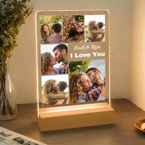 JeathFea Lampe Personnalisée avec Photo - Idee Cadeau Femme - Veilleuse de Cadre Photo Personnalisé - Cadeau Personnalisé Femme et Homme des Anniversaire