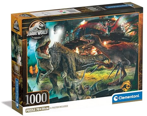 Clementoni Jurassic World 3 Puzzle 1000 Teile Erwachsene - Jurassic Puzzle Erwachsene in 70 x 50 cm - Puzzle Erwachsene anspruchsvoll von Clementoni 39856