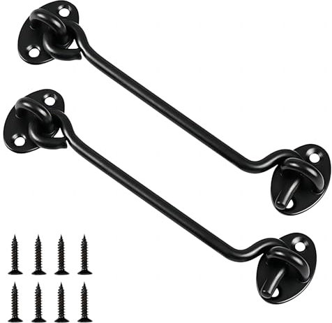 Zydiwo 2 Piezas Gancho de Cabina Cerradura de Puerta de Granero y Pestillo de Ojo Negro Gancho de Ventana con Tornillo para Graneros Ventanas Puertas Cabañas (6 pulgadas)