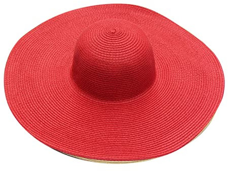 Chapeau d'été en paille pour femme - Avec grand bord - Pliable - Pour voyage, vacances, décoration - 100 % papier raphia, rouge, taille unique