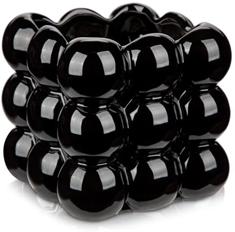 Arborus Ceramic Black Indoor Bubble Planter - Small Modern Square House Plant Pot for Succulents - Aesthetic Room Decor