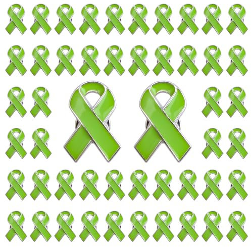 WANDIC Lot de 50 broches à ruban vert citron, 2,5 x 2 cm pour sensibilisation au lymphome non hodgkinien pour la santé mentale pour événement caritatif, Acier allié