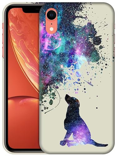 GlamCase for iPhone XR, iPhone XR Case - Galaxy Dog Pattern Design Printed Slim & Sleek Cute Plastic Hard Snap on Protective Designer Back Phone Case/Cover for iPhone XR White