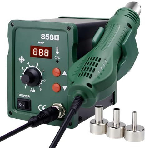 Treedix Heißluft Lötstation für SMD Entlötung, Zuverlässige Heißluftpistole mit Drei Verschiedenen Düsen, Auto-Start/Stopp-Induktion, Digitale Anzeige, Einstellbare Temperatur (EU Plug)