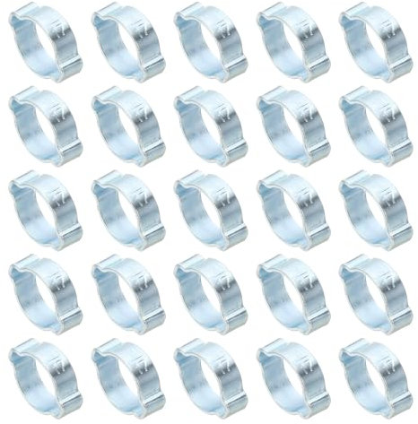 PATIKIL 50 Pcs 14-17mm Collier de Serrage à Double Oreille, Anneaux de Sertissage de Clip Torique en Acier Galvanisé pour Connexions de Raccords Tubes Essence Carburant, Ton Argenté