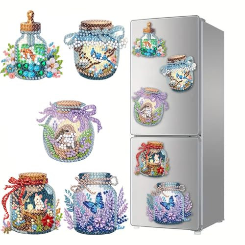 CXINLky DIY Diamond Art Painting Fridge Magnets, Animals Made of Glass Bottles - Whimsical, Nature-Inspired DIY Art Kit - 7 Pieces - Acrylic, Magnet Material