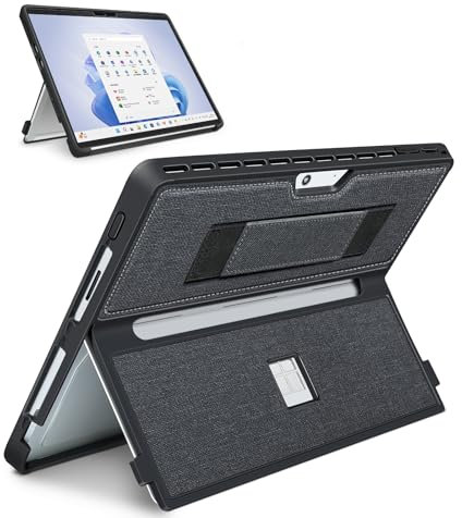 SSS·GRGB Schutzhülle für Microsoft Surface Pro 11/10/9/8, 33 cm (13 Zoll), mit Stentabdeckung, Handschlaufe, All-in-One Rugged Case kompatibel mit Typ-Cover-Tastaturen, Schwarz