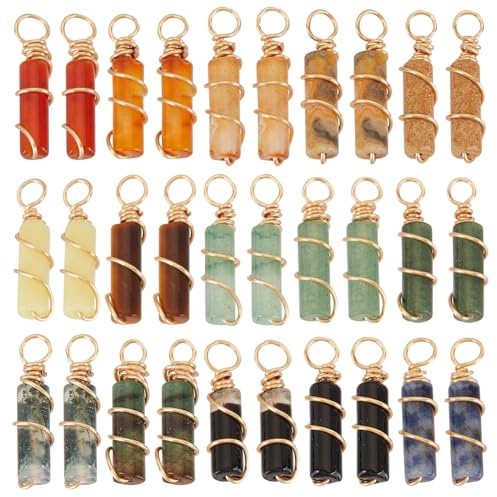 PH PandaHall 30 Stück Naturstein Anhänger 15 Stile Säulen Kristall Quarz Edelstein Für Die Herstellung von Halsketten Und Schmuck 21mm