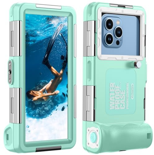 Lanhiem Custodia Impermeabile Subacquea Professionale IP68 15M per iPhone Samsung Huawei Xiaomi,Compatibile con telefoni fino a 6,9 pollici,adatto per immersioni snorkeling surf,Teal White