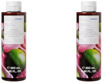 KORRES Gel Douche Naturel à l’Aloès Ph Neutre Nettoyant Doux Hydrate Lime Gingembre 250 ml (Lot de 2)