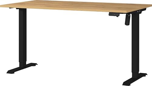 Germania Schreibtisch 8023-582, in Grandson-Eiche-Nb./Schwarz, elektr. höhenverstellbar, 140 x 119 x 80 cm (BxHxT)