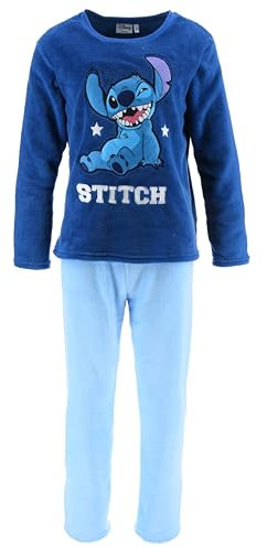 Disney Stitch Pajamas for Women, T-Shirt and Long Pants Velvet for Women, 2 Piece Soft Fleece Pajamas, Gift for Women and Teens, blue, L