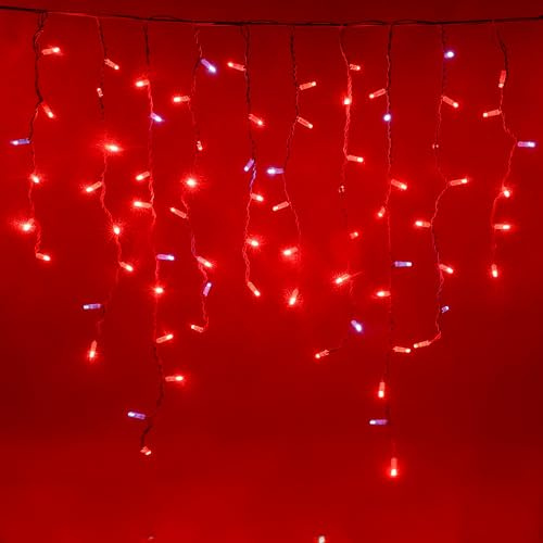 Luccika Cascata di Stalattiti Professionali, colore luci Rosso, 5 Metri con 380 Maxi LED da 8 mm, Flash Ghiaccio, Pendenti varie lunghezze fino ad 1 Metro, Prolungabile, per uso Interno/Esterno