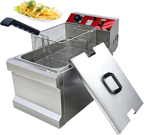 LYJYUJIE Freidora eléctrica Comercial para encimera, freidora de Aceite, 17L, 3000W, freidoras de Acero Inoxidable con Cesta extraíble y Tapa para Restaurante y Uso doméstico~/