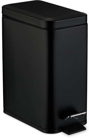 Relaxdays Poubelle de Salle de Bain, 5 litres, Seau intérieur Amovible, Acier Inoxydable Mat, Noire