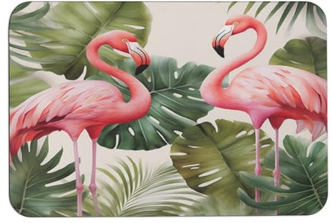 HJKBCV Flamingo Palmen Blatt Kieselgur Schlamm Matte Kieselgur rutschfeste Stein Duschmatte Badezimmerteppich Matte Kieselgur Schlamm Bodenmatte Veranda Matte Schnell trocknend Saugfähig Badematten