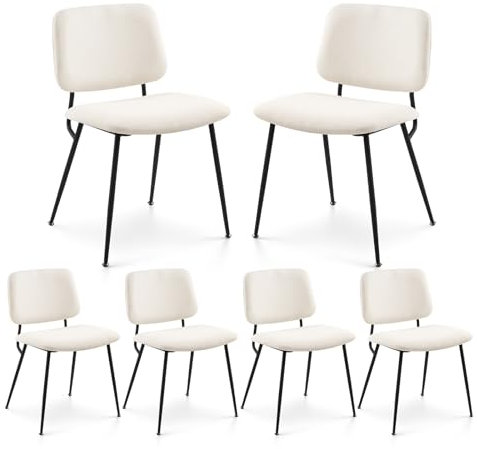 COLAMY Esszimmerstühle 6er Set, Moderner Küchenstühle, Esszimmerstuhl, Polsterstühle, Esstisch Stühle, Stühle Esszimmer, Mittagessenstühle, Stoff, Metallbeine, Creme