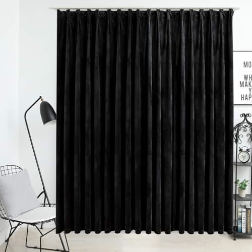 Lauuoeriau Tenda oscurante con ganci in velluto nero 290 x 245 cm