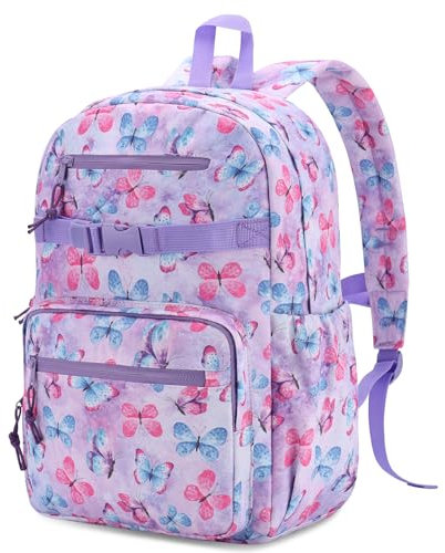 RAVUO Mochila Niña, Linda Mochilas Escolares 5-7 Años Impermeable Mochila Infantil con Correa Pecho Ligero Mochila Mariposa para Guarderia Primaria Preescolar
