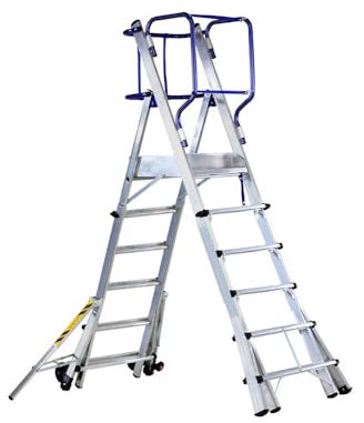 Svelt Scala Telescopica a Castello Professionale con Protezione 360° – Piattaforma 60x53 cm, Corrimani e Stabilizzatori Richiudibili, 9 Altezze di Lavoro (6 Gradini)