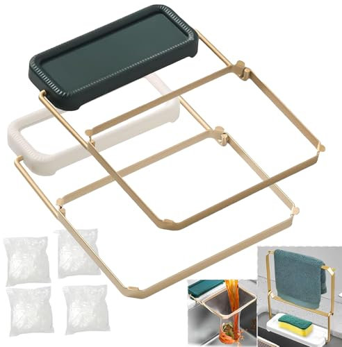 2 Stück Sieb für Spülbecken, 2 in 1 Sink Strainer und Lappenaufbewahrungsregal mit 200 Stück großformatigen Filternetzbeuteln für Gemüse Obst Küchenreste Küche Sieb Teesieb