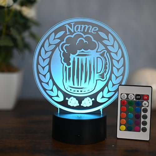 Optechvisual Personalisierte LED Bier Lampe – Perfekte Bier Deko & Geschenk für Bierliebhaber, Männer und Partykeller