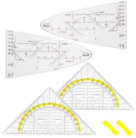 4 Stück Parabelschablone Mathe, Geodreieck Grundschule, Kurvenschablone, Glasklar Parabel Lineal, Normalparabel Schablone, Kunststoff Geodreieck, Geodreieck Flexibel, für Studenten, Büros und Designer