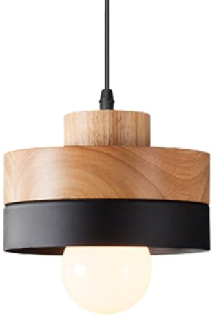 WOTTES Hängeleuchten Holz Rund Retro Design Deckenleuchte Vintage E27 Innenbeleuchtung Lichter Kronleuchter Schirme Metall Moderne Hängeleuchte Kunst für Wohnzimmer Schlafzimmer Küche (Schwarz)
