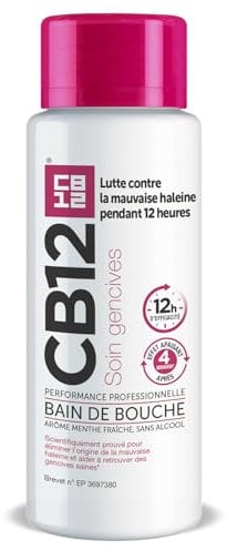 CB12 - Bain de bouche - Soin gencives - Combat la mauvaise haleine pendant 12 heures - Aide à restaurer et maintenir des gencives saines – Sans alcool, saveur menthe fraîche – 250ML