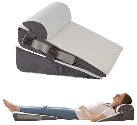 WGAKCED 3Pcs Wedge Pillow Set for After Surgery,Acid Reflux Relief, Adjustable Bed Wedge Pillows for Sleeping,Anti Snore, Memory Foam Triangle Pillow for Back&Neck&Shoulder Pain Relief, White&Grey