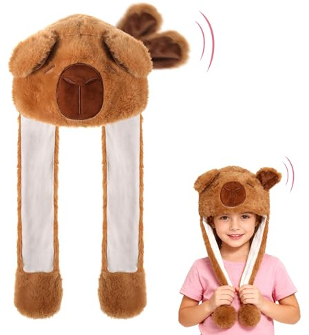 Hifot Tier Mütze mit Beweglichen Ohren, Tier Plüsch Mütze mit Wackelohren | Tiermütze Lustige Hüte mit Ohren Bewegung für Kinder Erwachsene für Winter Halloween Weihnachten Karneval Geburtstag Geschenk