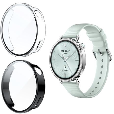 Effcotuo 2 Stück Hülle für Xiaomi Watch S4 41mm mit Schutzfolie für Panzerglas Displayschutzfolie Handyhülle Cover Vollschutz Gegen TPU Folie-Hülle Komp Gehärtetes Anti-Scratch