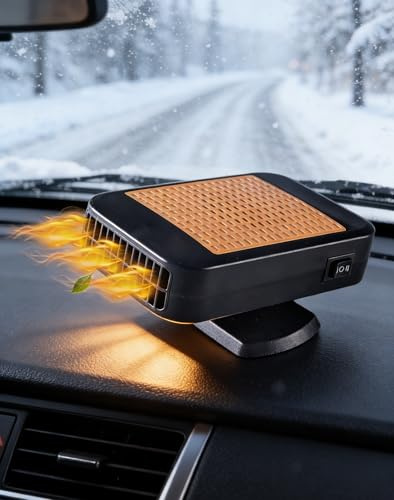 Otufan Heizlüfter Auto, 200W 12V Tragbare Autoheizung mit 360° Rotation und 2-in-1 Heiz- und Kühlfunktion für schnelle Frontscheibenheizung und Entfeuchtung Heizlüfter Auto 12V