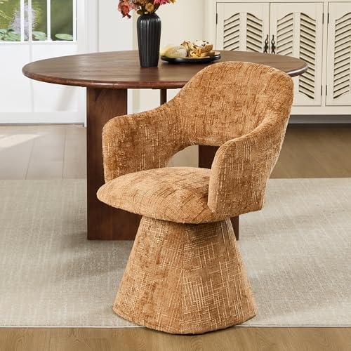 DAYALANE Esszimmerstühle Drehbar, Polsterstuhl mit Armlehnen, Orange | Küchenstuhl aus Chenille, Schminkstuhl, Dining Chair für Esszimmer & Wohnzimmer