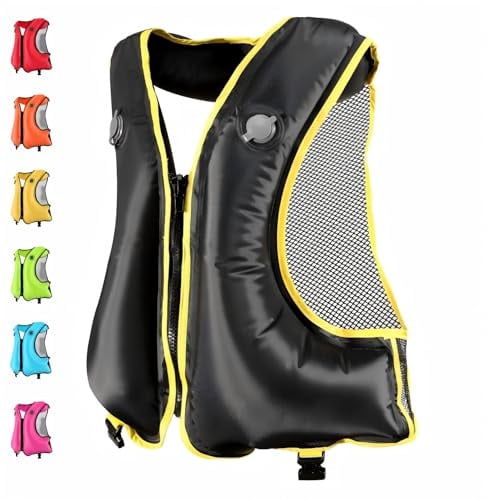 FORWEWAY Gilet de flottabilité Gonflable Adulte Jusqu’à 100 kg 150-200 cm, Double Chambre Haute visibilité pour Kayak Sup Paddle Surf plongée pêche (Norme UE)