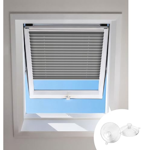 HOMEDEMO Plissee ohne Bohren mit Saugnäpfen, Blickdicht & UV-Schutz, Plisseerollo für Fenster, Dachfenster, Holzfenster, Balkontüren, Wohnmobilfenster, B60xH130cm, Grau-Klassik