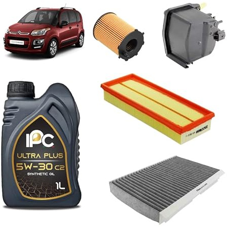 Kit tagliando 4 filtri + 4L olio 5W-30 IPC C2 compatibile con Citroen c3 picasso 1.6 HDI 90 Gasolio 2010-2015