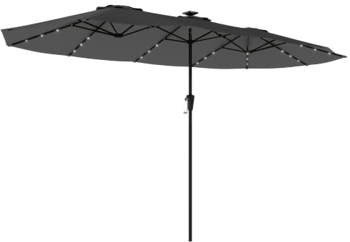 Outsunny Ombrellone doppio con 36 luci LED solari 4 x 2 m, ombrellone da terrazza esterna con manovella, UPF50+, 12 aste, impermeabile, parasole per giardino, terrazza, patio