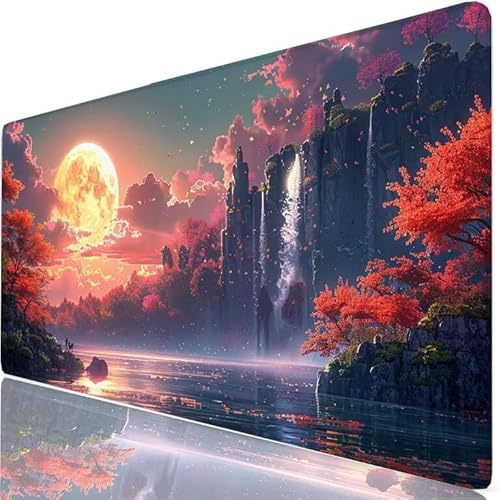 Grand Tapis de Souris Rouge XL 600 x 300 x 3mm Sous Main Bureau, Surface Lisse Confortable, Automne Tapis Souris Gaming avec Bords Cousus Renforcés, Protection de Table Imperméable, Cadeau H0-191